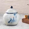 Blue And Ginger Jar Tea Storage Glazed Enamel 13.3x16cm with Lid Fine Workmanship