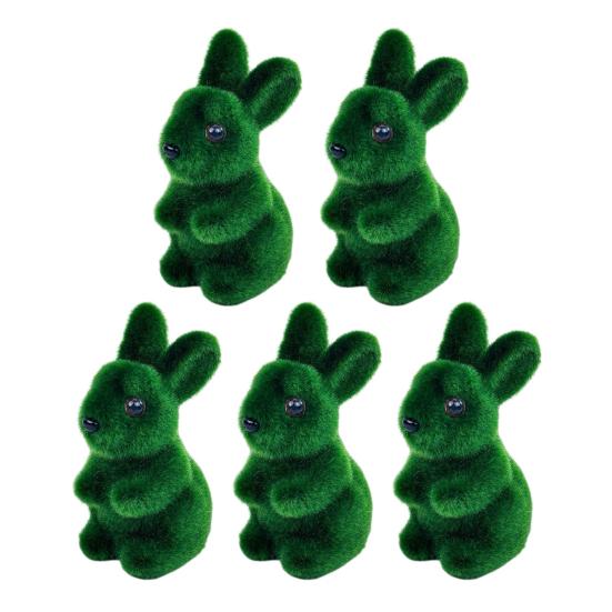 Artificial Moss Bunny Statue Realistic Furry Moss Flocked Rabbit Ornament Standing Foam Rabbit Figurine for Spring Easter Party Patio Desktop Decor