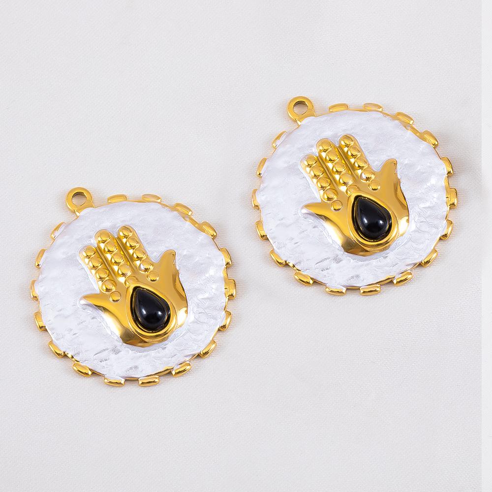 

2pcs 304 Stainless Steel Hamsa Hand And Evil Eye Heart Enamel Pendant Mystical Talisman For DIY Necklace Charm Jewelry Finding 2pcs