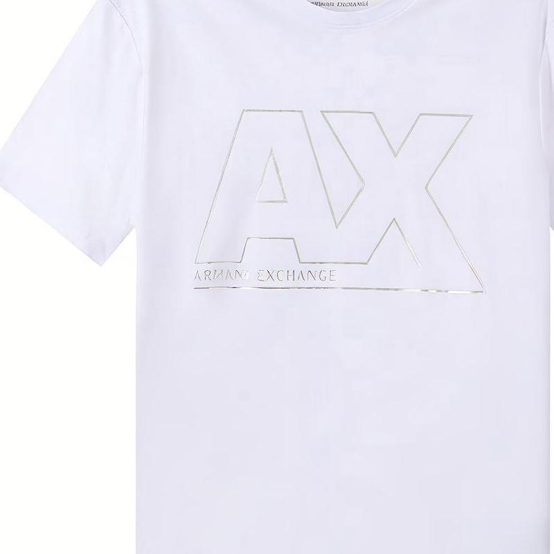 Armani Exchange Letter Logo Cotton Crew Neck Short Sleeve T-Shirt Men Tops White 6KZTFA-ZJBVZ-1100
