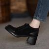 Thick Heeled Lace Up Single Shoes for Women's Spring New Style Square Toe Deep Mouth Single Shoes Thick Soled High Heels