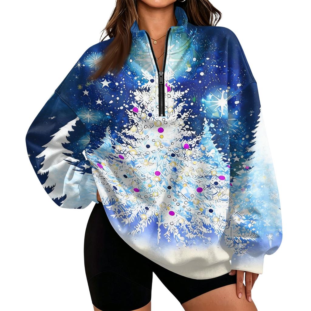Women's Printed Half-Zip Sweatshirt Lightweight Casual Pullover for Everyday Wear