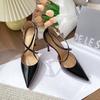 Nude High Heels Women's Stilettos New Summer Sexy Royal Sister Cross Strap Pointed Head Red Sole Bag Head Sandals