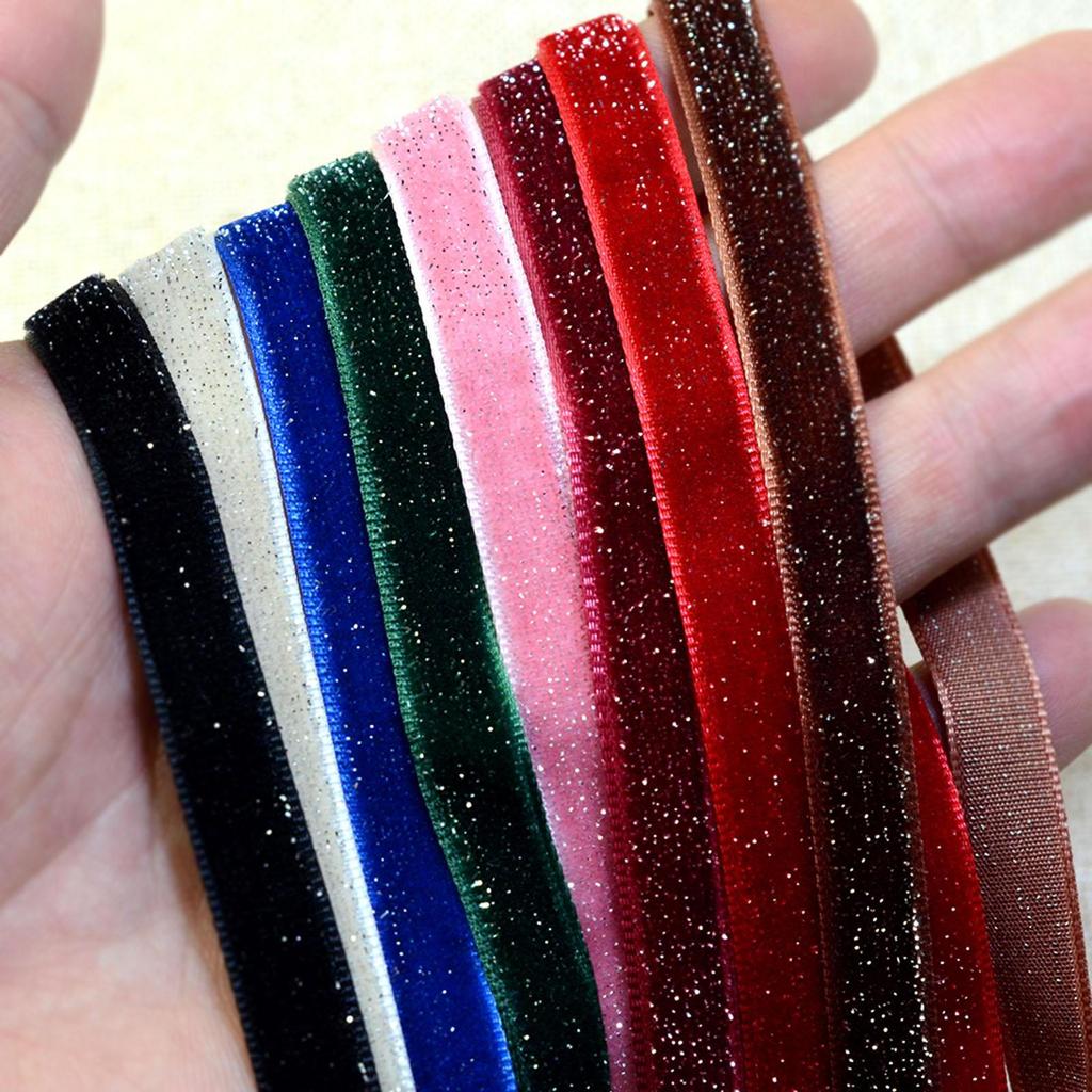 8pcs Glitter Velvet Ribbon 9mm Craft Gift Wrapping Hair Bow Decor