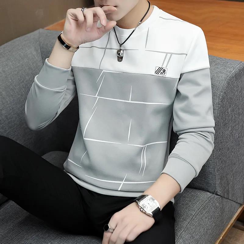 Autumn Men's Pullover Round Neck Youth Warm Top Slim Thin Long-sleeved Sweater Bottoming Shirt