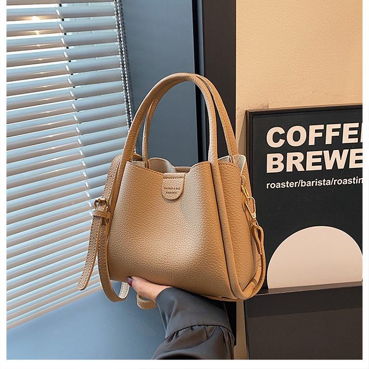 Fashion Soft Leather Handbag with Textured Surface Detachable Strap Gold Hardware Crossbody Bag Versatile Bucket Shoulder Purse
