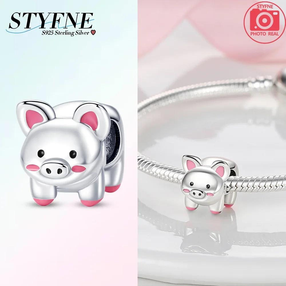 Original Copper Charm Pink Pig Mouse Cheese Fox Animal Charms Bead Fit Bracelet Diy Fine Gift Accessory Jewelry