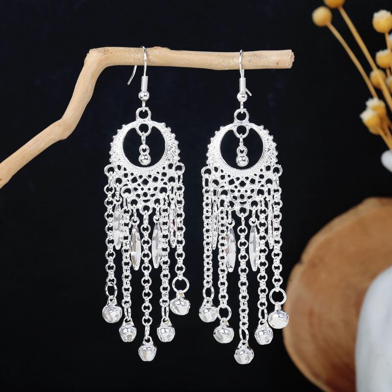 New Miao Long Tassel Minority Earrings, Light Luxury Miao Silver Exaggerated Fashion Temperament Earrings