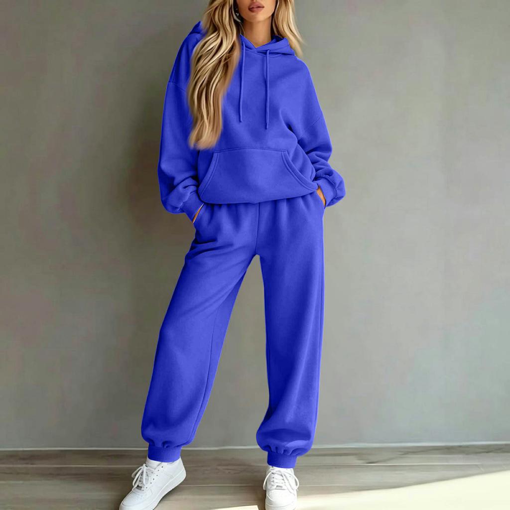 Women's Casual Loose Fit Lined Hoodie and Track Pants Two Piece Set