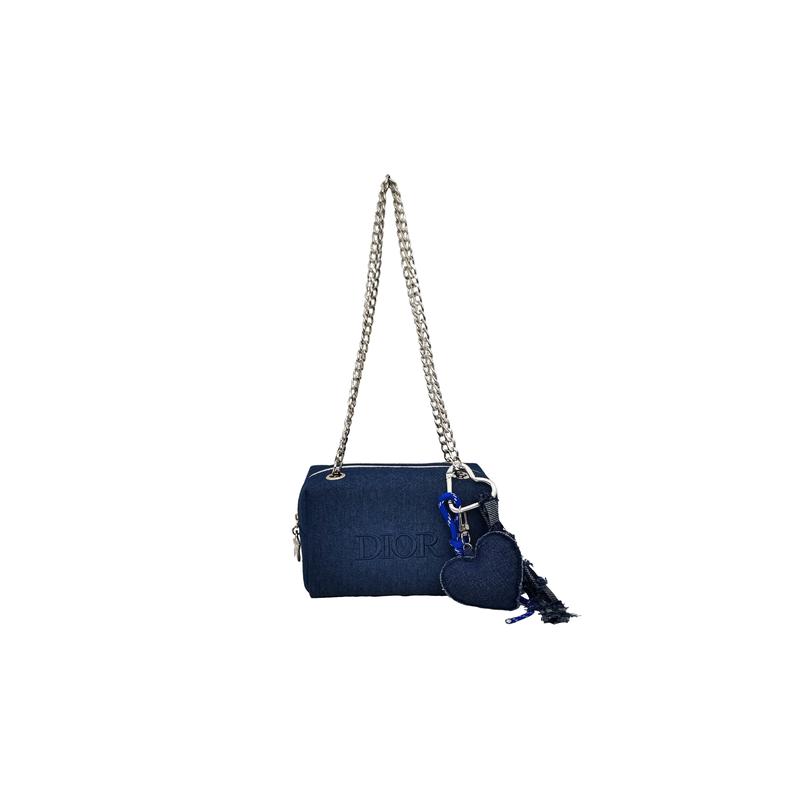 DIOR DIY Style Cosmetic Bag Impressionism Denim Love Compact and Versatile Everyday Feel Handbag Shoulder Crossbody Polyester Fiber Storage синий