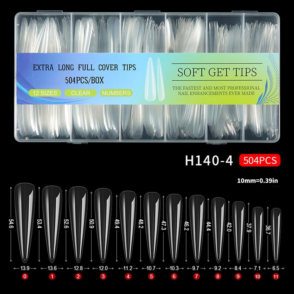 Pack Of 504 Extra Long Clear Soft Gel Nail Tips For Acrylic Nail Salon Supplies Professional Use Nail Supplies