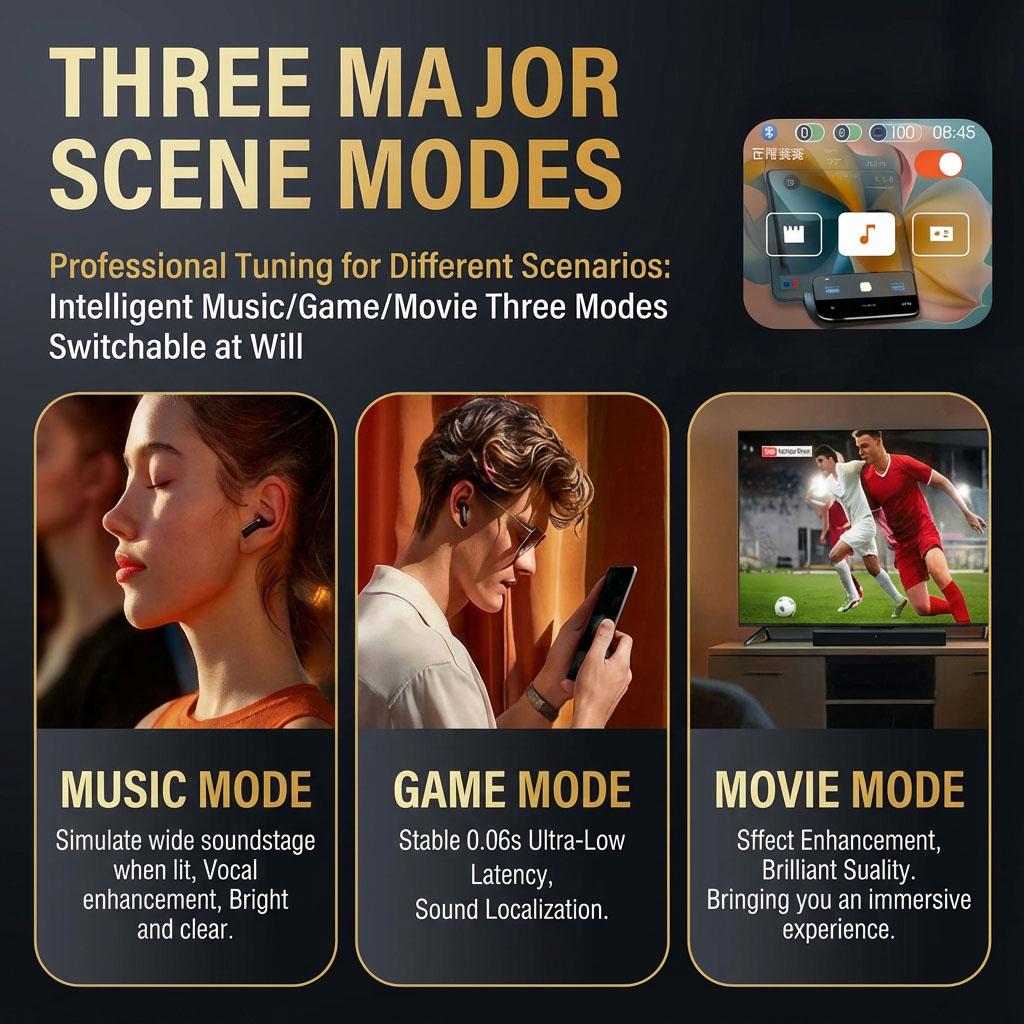 Smart LCD Full Color Screen Earbuds Case Touch Control Volume Wallpaper Switch Headphones