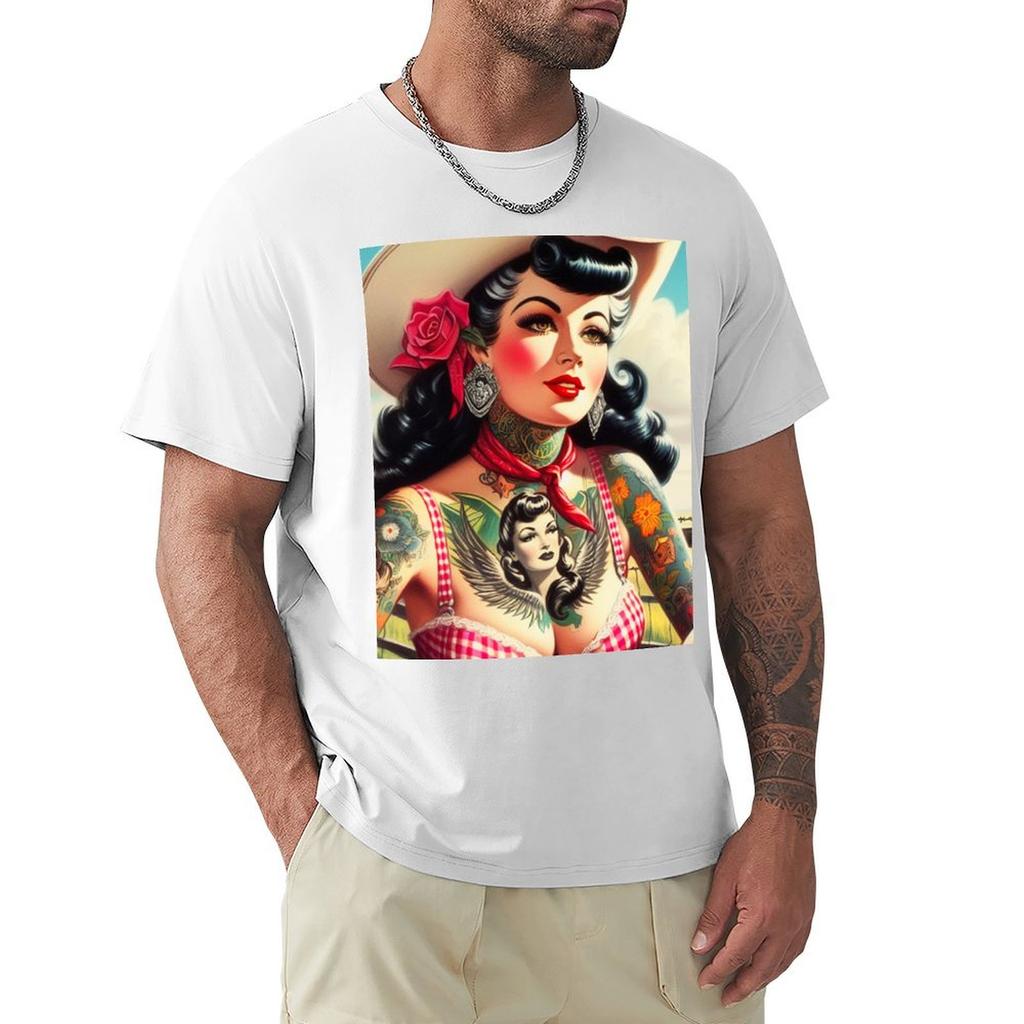 Vintage Tattooed Cowgirl TShirt Boys Animal Print Funny Tshirt Mens Shirts Graphic Tee
