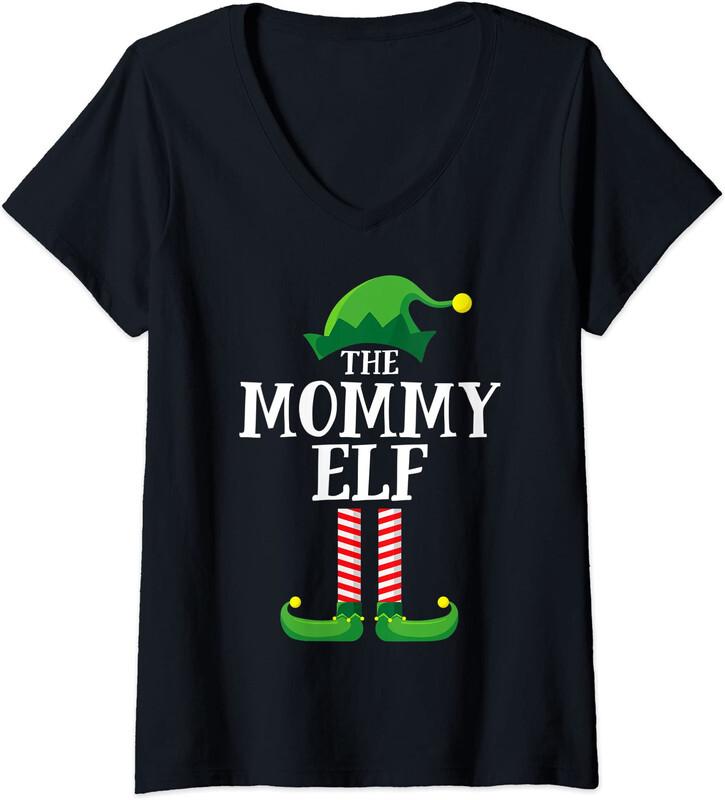 Mommy Elf Matching Family Group Christmas Party Ladies  V-Neck Tshirt Unisex T-Shirt XXXXL