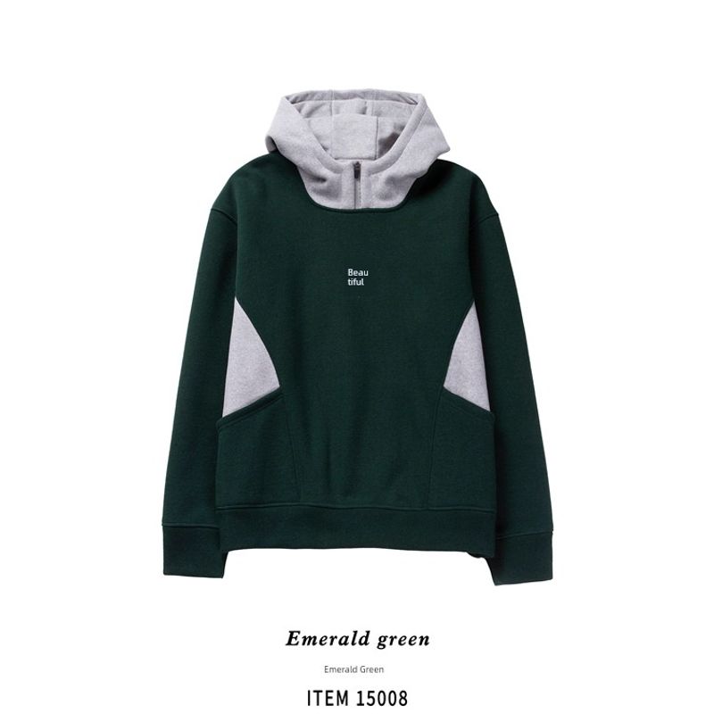 American Retro Embroidered Half-Zip 520g Heavyweight Sweatshirt for Men, Winter Fleece-Lined and Thickened, Export Men s Jacket Emerald Green M