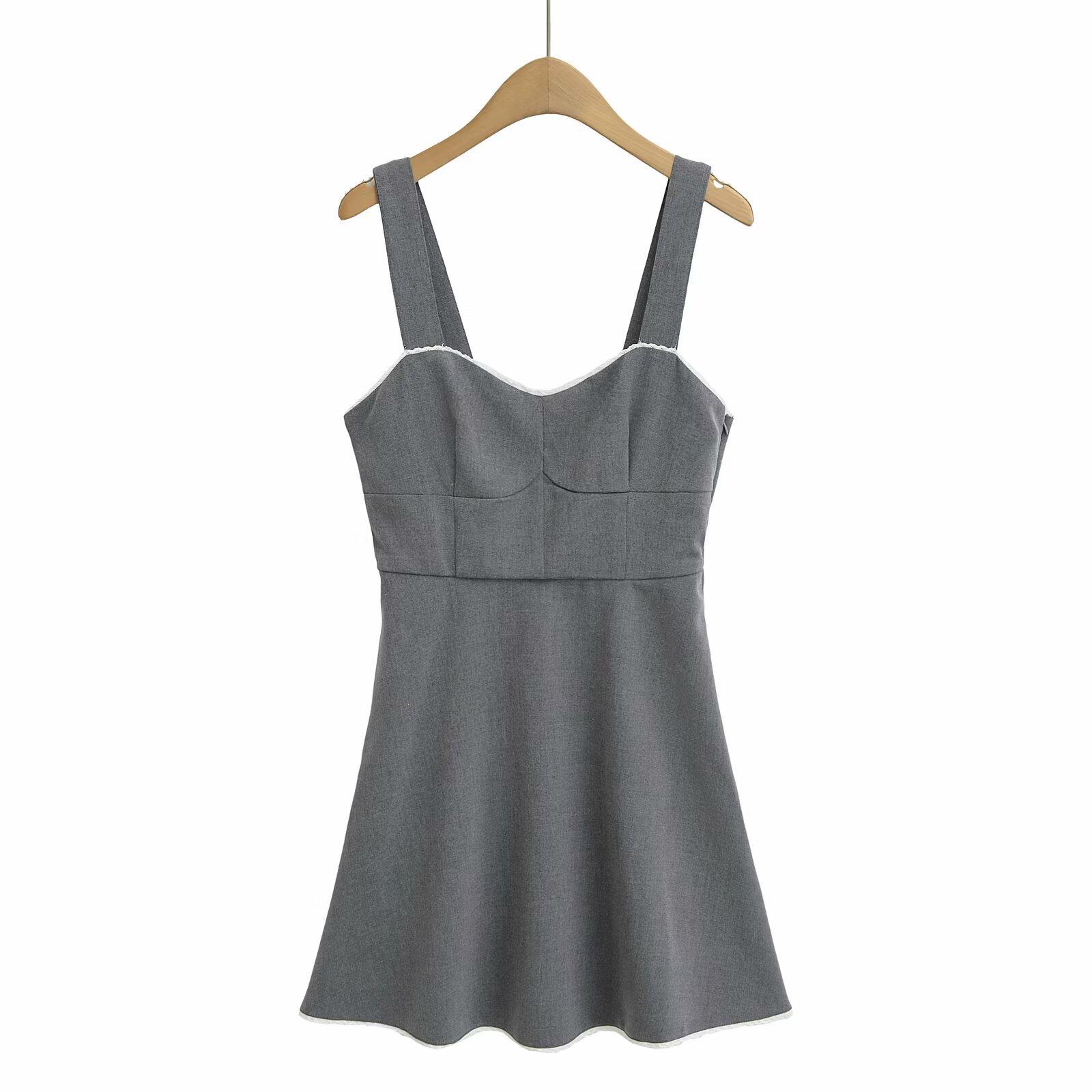 

2025 Spring Women s Fashion: Lace Patchwork A-Line Mini Dress M сірий колір