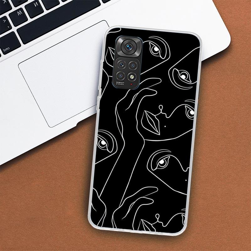 Abstract Line Women Face Phone Case For Xiaomi Redmi Note 13 12 12S 11 11S 10 10S 9 9S 11T 11E Pro Plus 8 8T 7 + Coque Cover