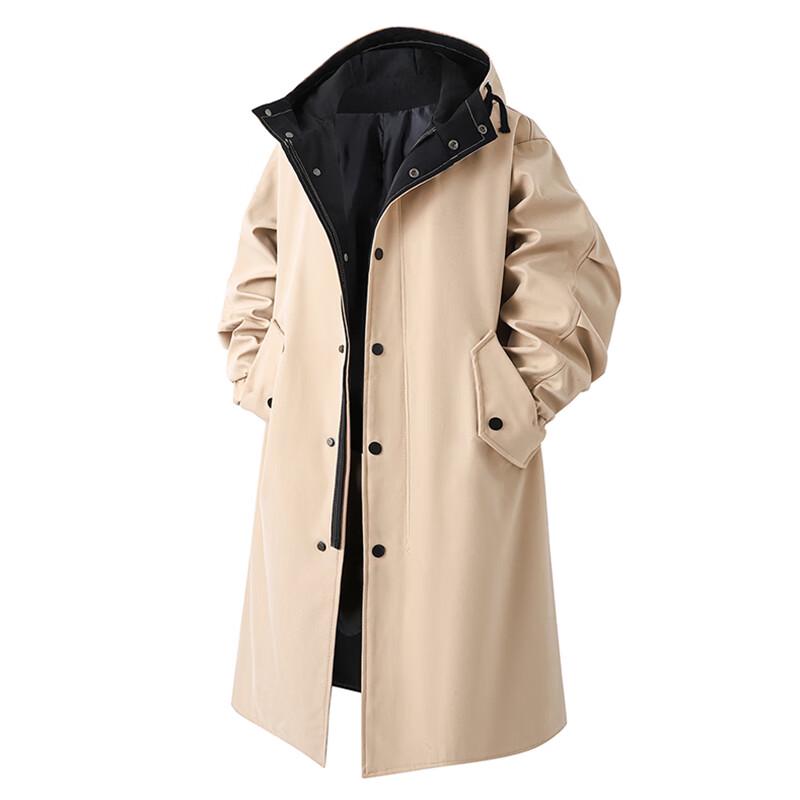 ROMON Men's Mid-Length Hooded Trench Coat