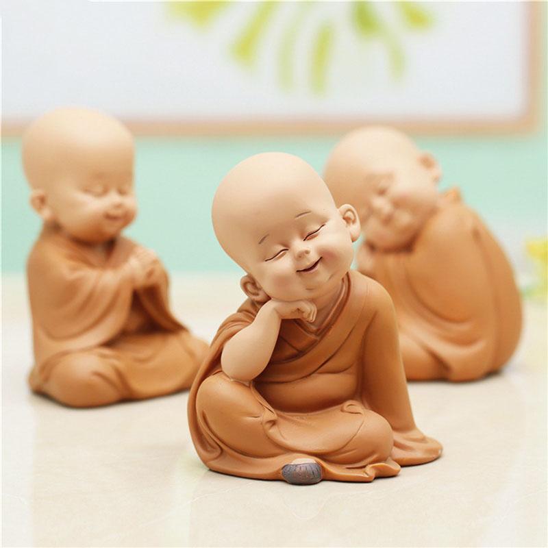 Resin Cute little monk statue Modern art sculpture Chinese Buddha statue Home living room, room decoration characteristic crafts