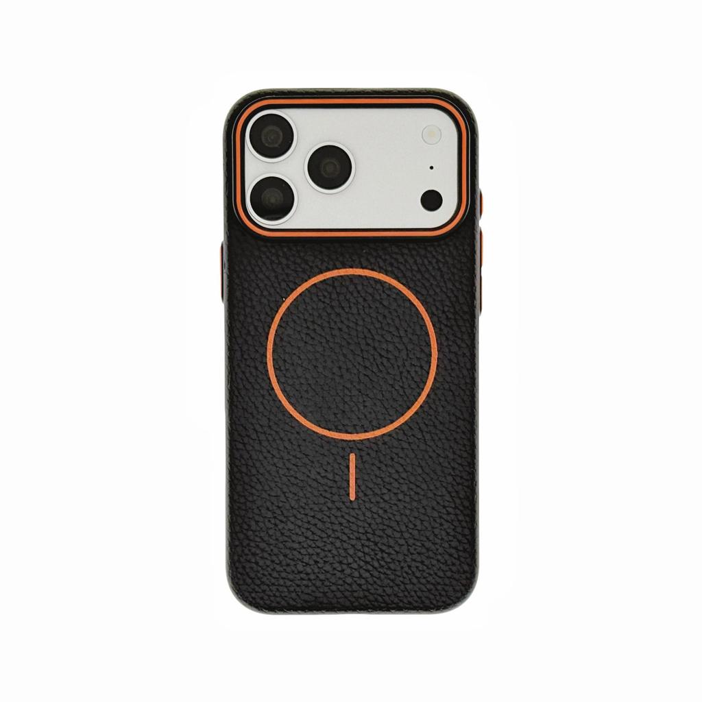 Contrasting color lychee pattern fine circle magnetic attraction, suitable for iPhone17promax mobile phone case, Apple 16 plain leather, simple