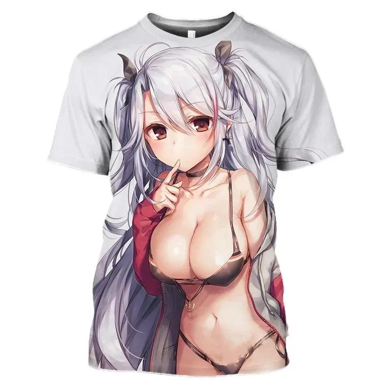 ETST0013 Nieuw Anime Game Strand Sexy Meisje 3D Geprint T-shirt met Ronde Hals Street Casual Heren en Dames O-Hals Oversized Sexy Avant-garde Plu 4XL