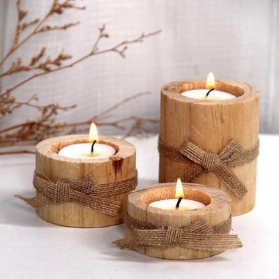 3 Pièces Porte-Bougie en Bois Souche Votif Bougie Chauffe-Plat Support Rustique Maison de Ferme Vivant