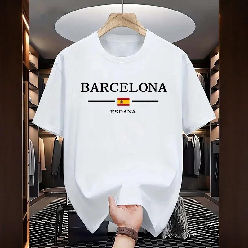 Summer fashion men's T-shirt Barcenola printed 100% cotton casual loose short-sleeved soft and breathable top T-shirt for men