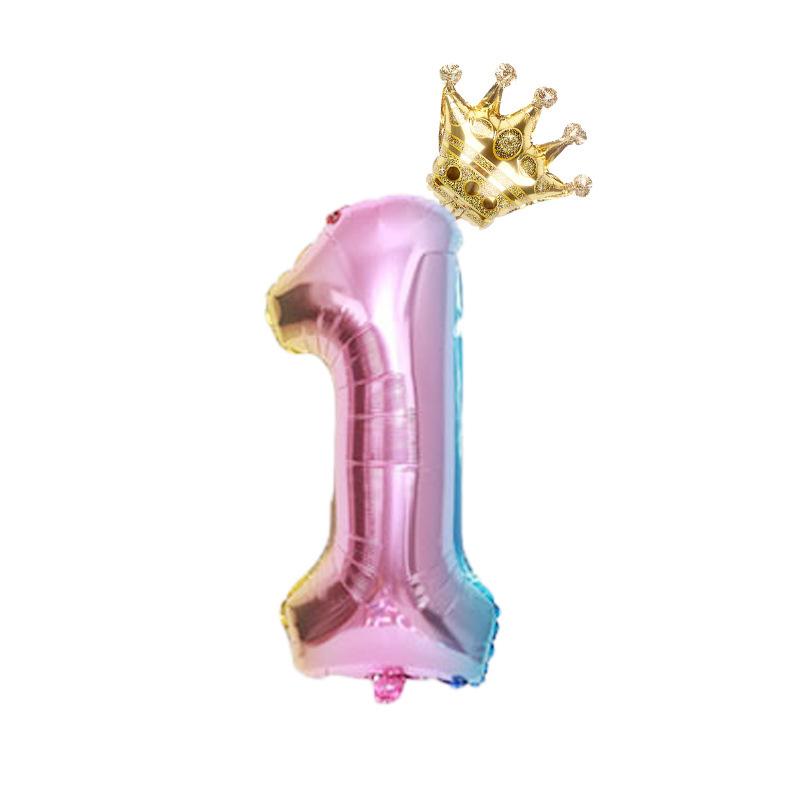 32 Inch Gradual Change Digital + Crown (Independent Packaging) Digital Road Lead 0-9 Aluminum Foil Balloon Birthday Anniversary Celebration