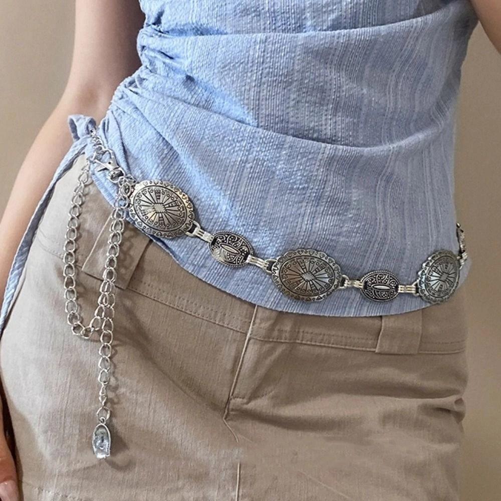 Elegant Bohemian Body Chain Silver Ethnic Belt Chain Metal Circular Ring Waist Chain  Girls