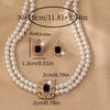 Luxury Atmospheric Elegance Double Row Imitation Pearl Square Diamond Necklace Stud Earrings Set