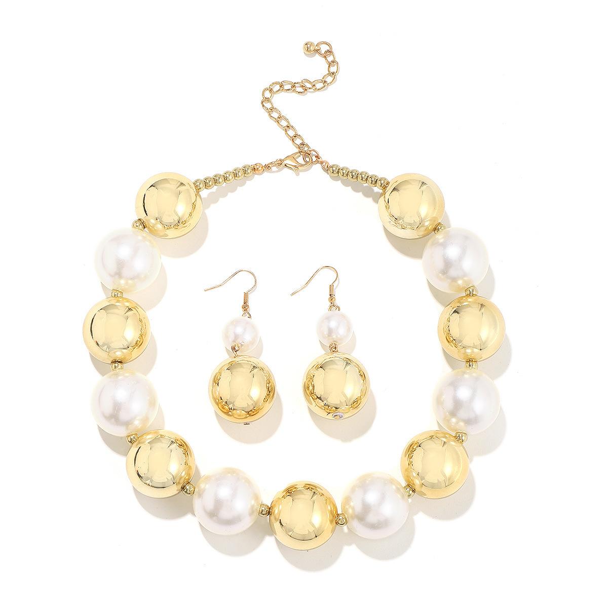 Mixed color pearl high-end necklace, court style retro light luxury temperament earrings set for women