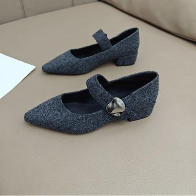 Fashion 2025 New Fashion Cotton Women Mary Jane Shoes Fashion Shallow Pointed Toe Shoes Concise Square Heels Shoes