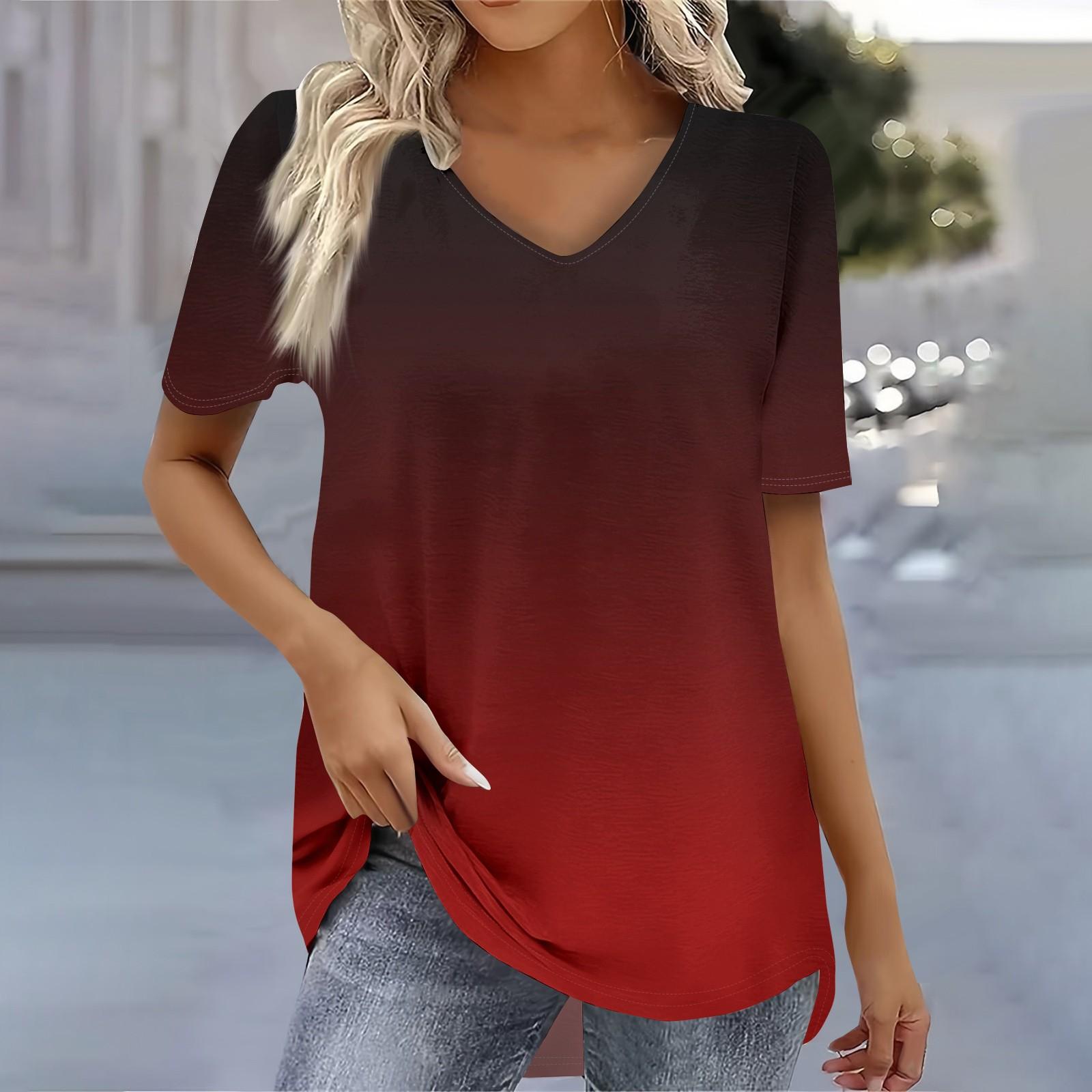 

Женская летняя повседневная футболка с V-образным вырезом и короткими рукавами, пуловер, футболка, топ XL красный