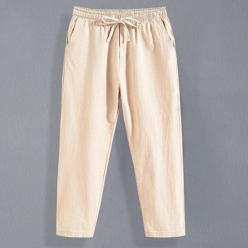 Men's Summer Cotton-Linen Cropped Pants - Loose Straight-Fit, Lightweight Casual Trousers