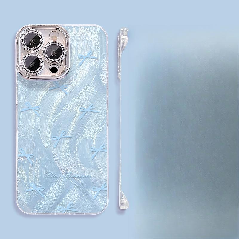 Bow Bracket Suitable for Apple 16 Mobile Phone Case 13promax Feather Yarn Without Border 15 Small Fresh 14