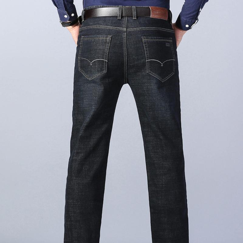 Elastic Autumn and Winter Models of Padded Thickened Jeans Men's Loose Straight Slim Warm with Velvet Casual Trousers