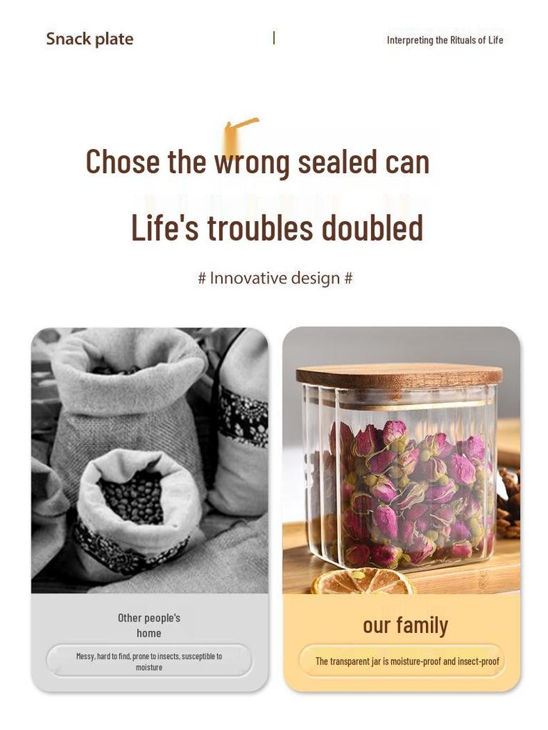 Borosilicate Glass Storage Jar with Bamboo Lid - Cylindrical Transparent Container for Tea or Food