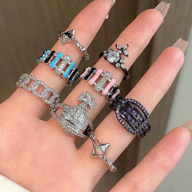 Diamond-Encrusted Zircon Hollow Drip Oil Opening Ring, Female Niche Design, Light Luxury Personality, Advanced Sense Index Finger Ring