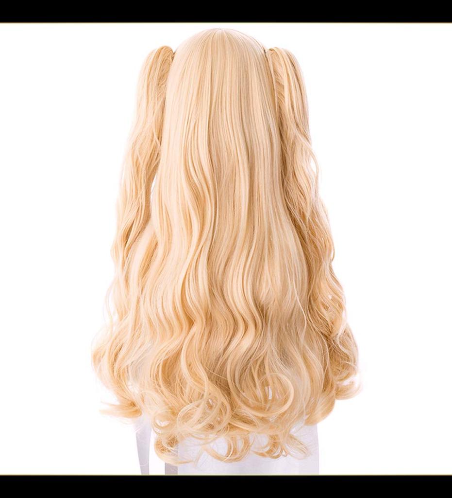 CaseEden Cosplay Wig, Long Twin Tail with Bun, Heat Resistant, Gold Blonde, Set of 2 Wig Nets