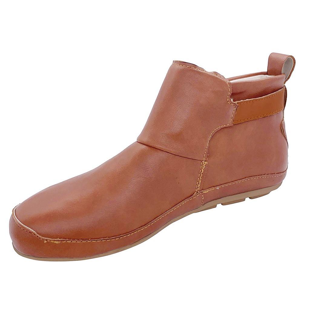 Women's Vintage Leather Boots Flat Waterproof Shoes Winter Round Toe  Boots
