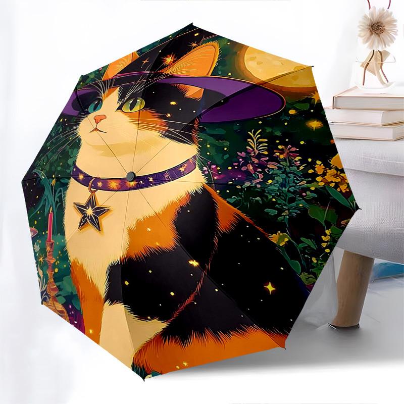 

1pc Witch Hat Cat Outdoor Umbrella, Automatic Opening/Closing, Portable 3-Fold Design, 8-Bone Iron Frame, Festival Gift for Fans, Travelers, Daily Use