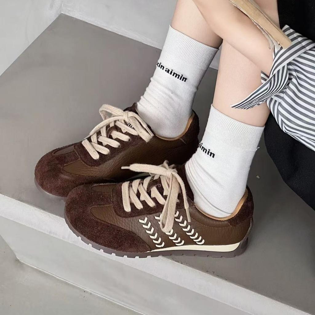 Leather Leopard Print German Training Shoes Women's 2025 Autumn and Winter New Thick-soled Velvet Retro Versatile Casual Sports Forrest Gump Shoes