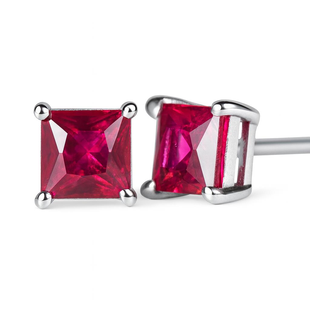 Orecchino Rubino Rosa Naturale 7,35 ct Argento Sterling 925 Quadrato per Lei Gioiello con Pietra Preziosa Regalo