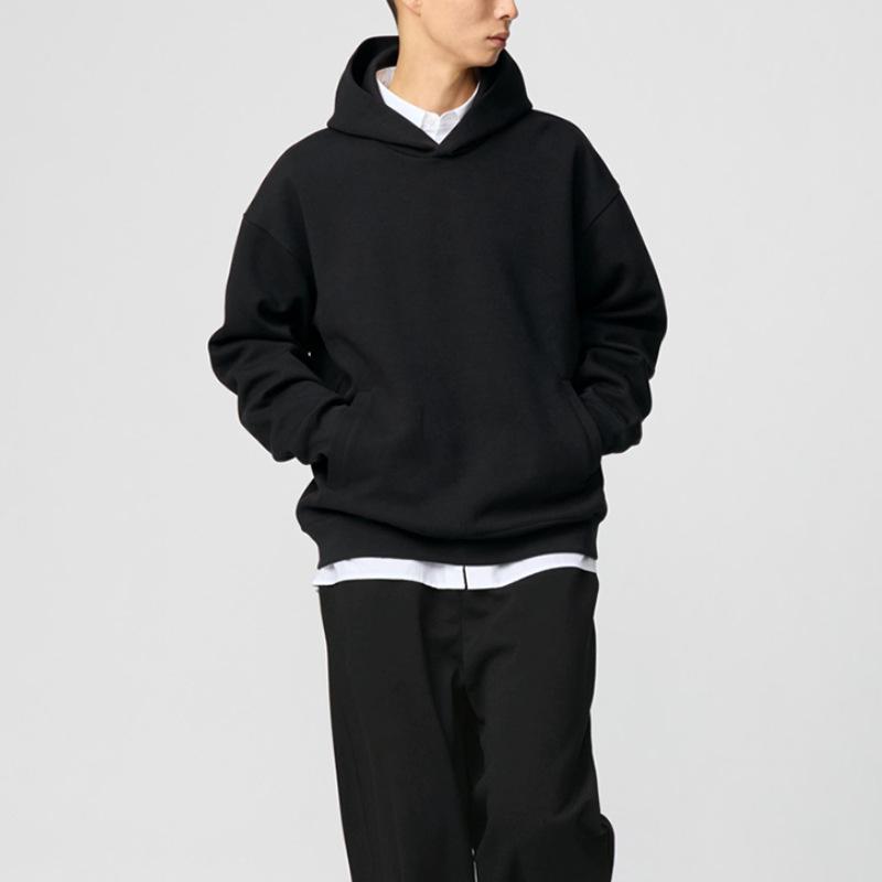Casual Loose Long Sleeve Hooded Solid Color Pullover Sweatshirt For Men Unisex S чёрный