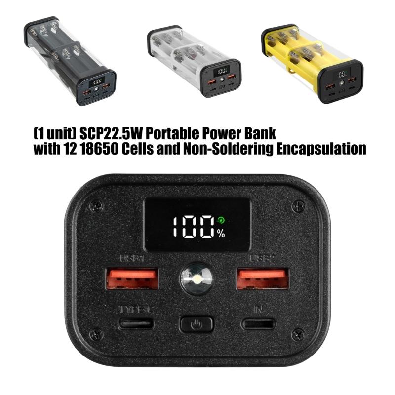 Solderless Powerbanks Kit for 12x18650 Batteries Easy Assembly with Plastic Case and Safety Protections Mechanism