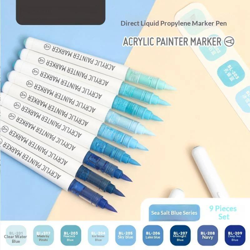 Acrylfarbe Marker Set 9 Stück 9 Farben Direkte Flüssigkeit Schnell Trocknend Wasserdicht für DIY Outdoor Graffiti Innen Heimdekoration Basteln