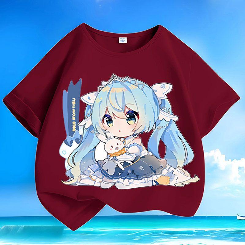 Roztomilá trička Hatsune Miku pro děti, volná trička pro kluky a holky, letní