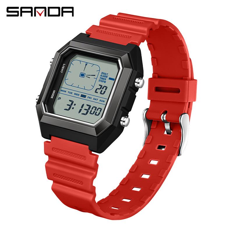 Waterproof Sanda Youth Watch - Simple, Trendy, Square Design with Analog Hands & Light-up Feature
