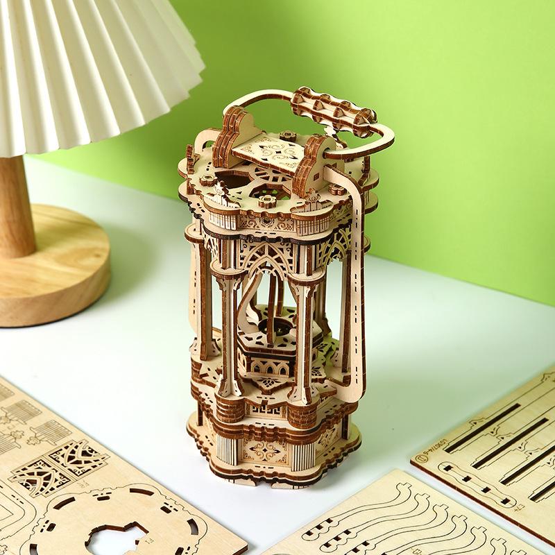 3D Retro Lantern Puzzle: Wooden DIY Educational Toy
