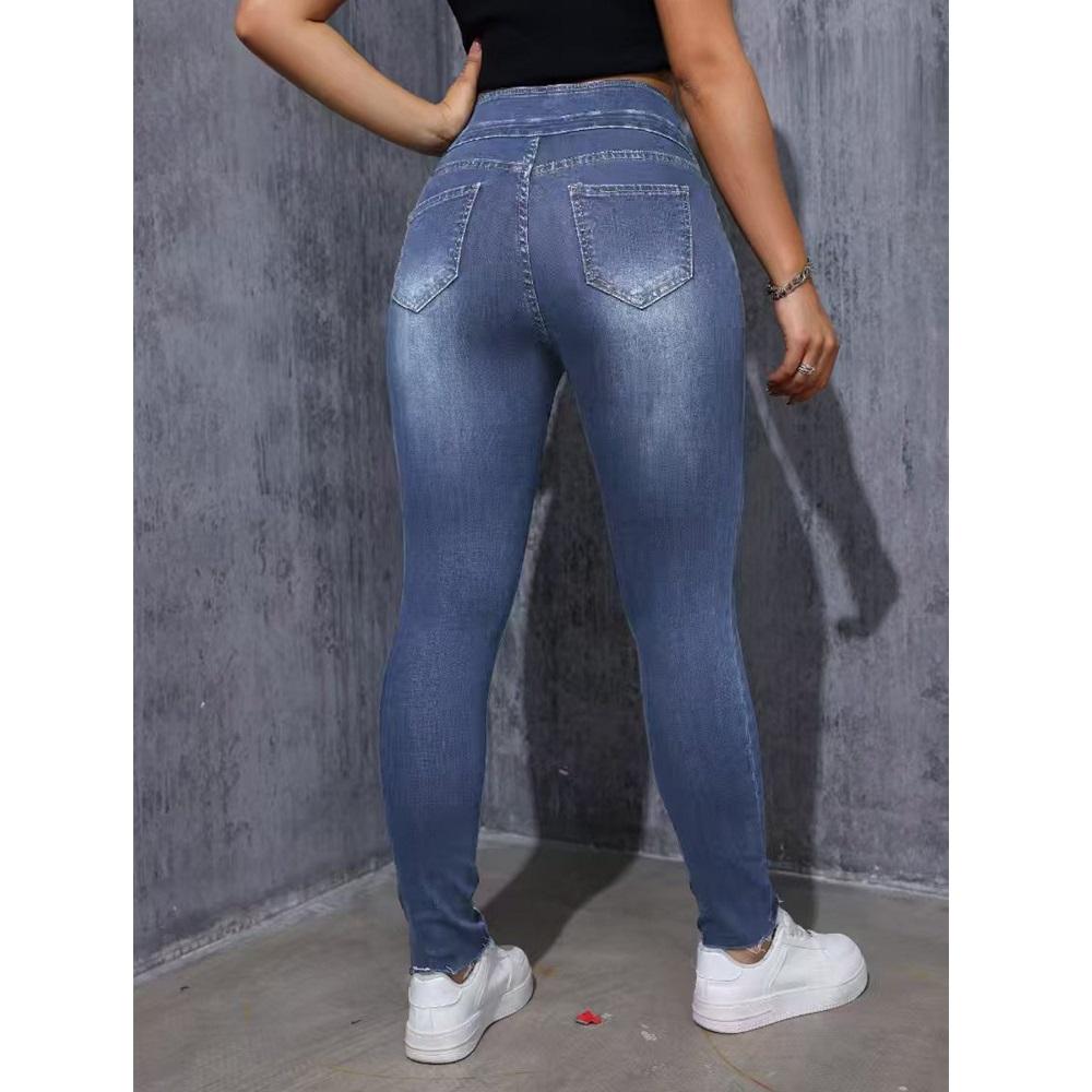 Women High Waist Slim Stretch Denim Jeans Ladies Bodycon Button Pencil Pants